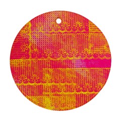 Yello And Magenta Lace Texture Ornament (round)  by DanaeStudio