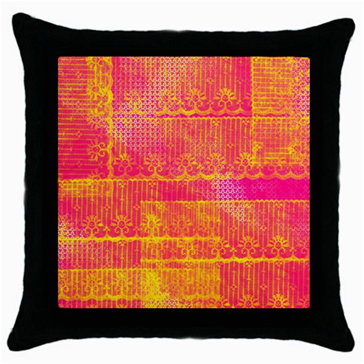 Yello And Magenta Lace Texture Throw Pillow Case (Black)