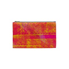 Yello And Magenta Lace Texture Cosmetic Bag (small)  by DanaeStudio