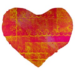 Yello And Magenta Lace Texture Large 19  Premium Heart Shape Cushions by DanaeStudio