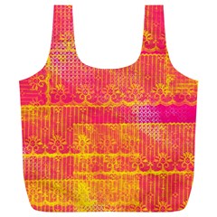 Yello And Magenta Lace Texture Full Print Recycle Bags (l)  by DanaeStudio