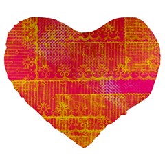 Yello And Magenta Lace Texture Large 19  Premium Flano Heart Shape Cushions by DanaeStudio