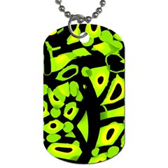 Green Neon Abstraction Dog Tag (one Side) by Valentinaart