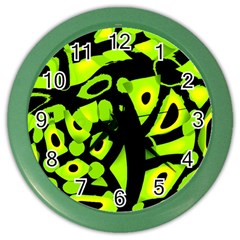 Green Neon Abstraction Color Wall Clocks by Valentinaart