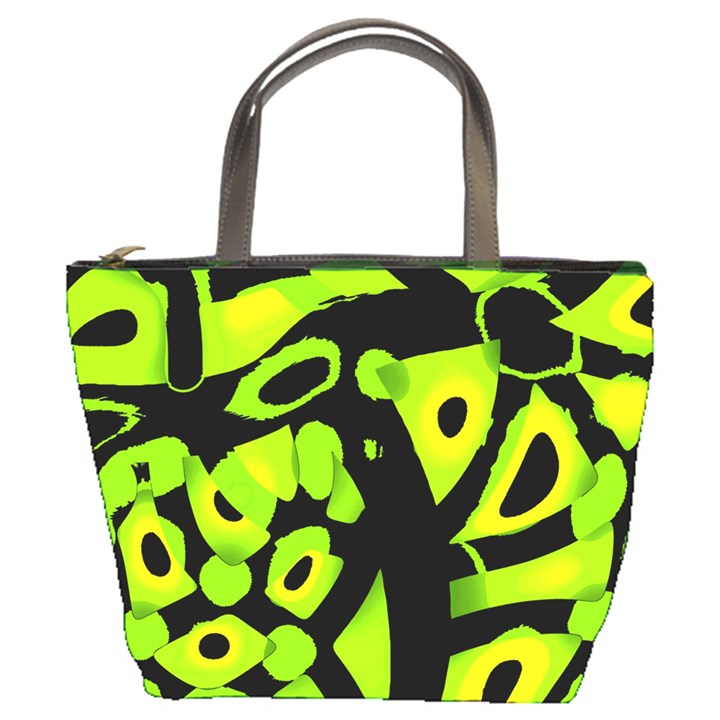 Green neon abstraction Bucket Bags