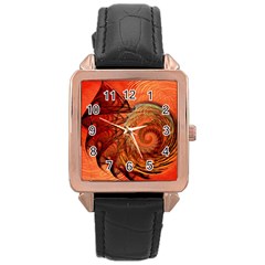 Nautilus Shell Abstract Fractal Rose Gold Leather Watch 