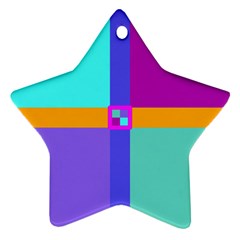 Right Angle Squares Stripes Cross Colored Ornament (star)  by EDDArt