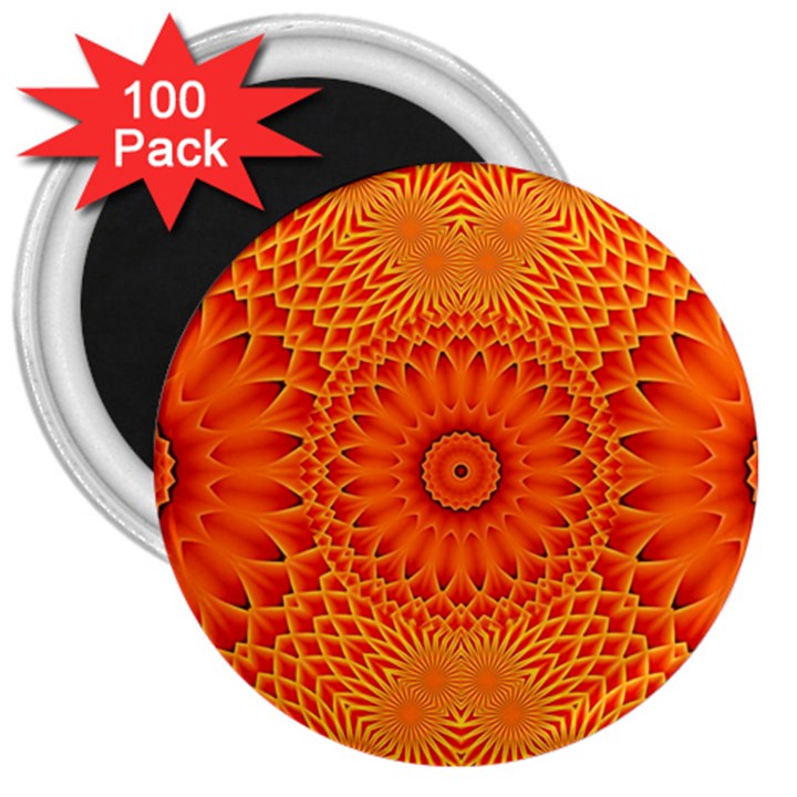 Lotus Fractal Flower Orange Yellow 3  Magnets (100 pack)