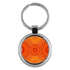 Lotus Fractal Flower Orange Yellow Key Chains (round)  by EDDArt