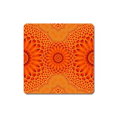 Lotus Fractal Flower Orange Yellow Square Magnet by EDDArt