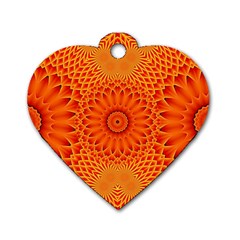 Lotus Fractal Flower Orange Yellow Dog Tag Heart (one Side)