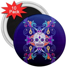 Día De Los Muertos Skull Ornaments Multicolored 3  Magnets (10 Pack)  by EDDArt