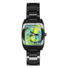 Light Blue Yellow Abstract Fractal Stainless Steel Barrel Watch by designworld65