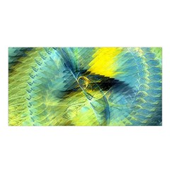 Light Blue Yellow Abstract Fractal Satin Shawl by designworld65