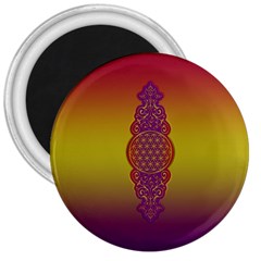 Flower Of Life Vintage Gold Ornaments Red Purple Olive 3  Magnets