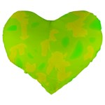 Simple yellow and green Large 19  Premium Flano Heart Shape Cushions Back