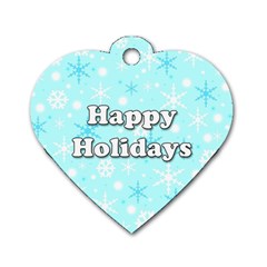 Happy Holidays Blue Pattern Dog Tag Heart (one Side) by Valentinaart