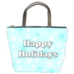 Happy Holidays Blue Pattern Bucket Bags by Valentinaart