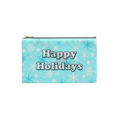 Happy Holidays Blue Pattern Cosmetic Bag (small)  by Valentinaart