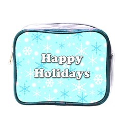 Happy Holidays Blue Pattern Mini Toiletries Bags by Valentinaart