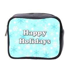 Happy Holidays Blue Pattern Mini Toiletries Bag 2-side by Valentinaart