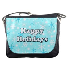 Happy Holidays Blue Pattern Messenger Bags by Valentinaart