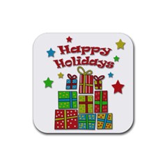 Happy Holidays - Gifts And Stars Rubber Coaster (square)  by Valentinaart