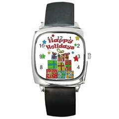 Happy Holidays - Gifts And Stars Square Metal Watch by Valentinaart