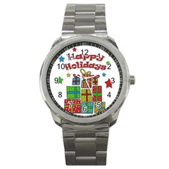 Happy Holidays - Gifts And Stars Sport Metal Watch by Valentinaart