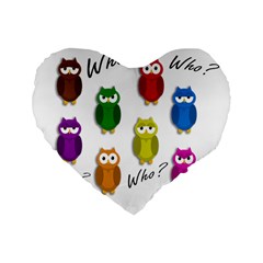 Cute Owls - Who? Standard 16  Premium Heart Shape Cushions by Valentinaart