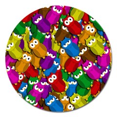 Cute Owls Mess Magnet 5  (round) by Valentinaart