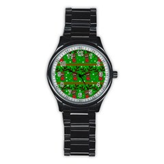 Reindeer Pattern Stainless Steel Round Watch by Valentinaart