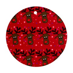 Reindeer Xmas Pattern Round Ornament (two Sides)  by Valentinaart