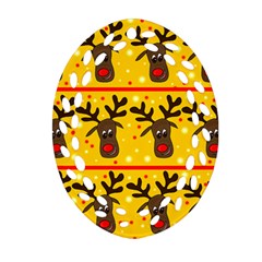 Christmas Reindeer Pattern Oval Filigree Ornament (2-side)  by Valentinaart