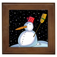 Lonely Snowman Framed Tiles by Valentinaart