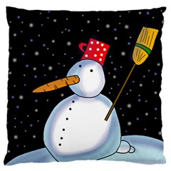 Lonely Snowman Large Cushion Case (one Side) by Valentinaart