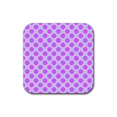 Pastel Pink Mod Circles Rubber Coaster (square)  by BrightVibesDesign