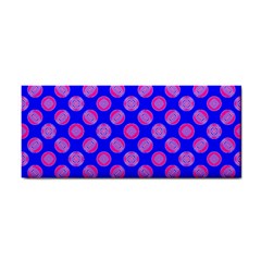 Bright Mod Pink Circles On Blue Hand Towel by BrightVibesDesign