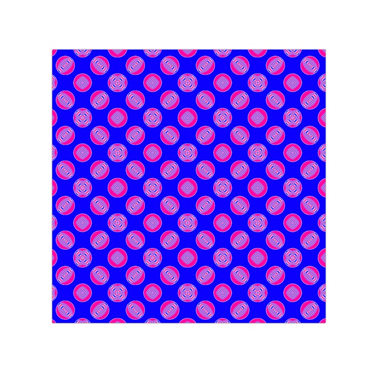 Bright Mod Pink Circles On Blue Small Satin Scarf (Square) 