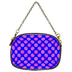 Bright Mod Pink Circles On Blue Chain Purses (two Sides)  by BrightVibesDesign