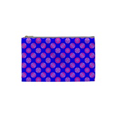 Bright Mod Pink Circles On Blue Cosmetic Bag (small)  by BrightVibesDesign