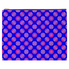 Bright Mod Pink Circles On Blue Cosmetic Bag (xxxl)  by BrightVibesDesign