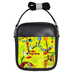 Happy Day - Yellow Girls Sling Bags by Valentinaart