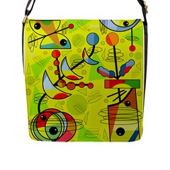 Happy Day - Yellow Flap Messenger Bag (l)  by Valentinaart