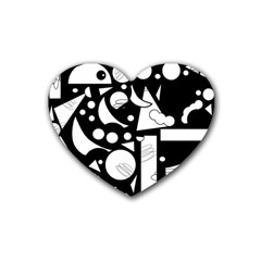 Happy Day - Black And White Rubber Coaster (heart)  by Valentinaart