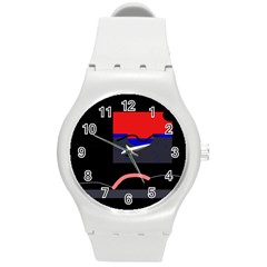 Geometrical Abstraction Round Plastic Sport Watch (m) by Valentinaart