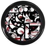 Happy life - red Wall Clocks (Black) Front