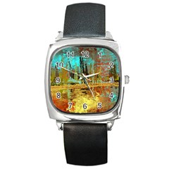 Autumn Landscape Impressionistic Design Square Metal Watch