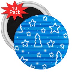 Blue Decorative Xmas Design 3  Magnets (10 Pack) 