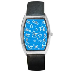 Blue Decorative Xmas Design Barrel Style Metal Watch by Valentinaart